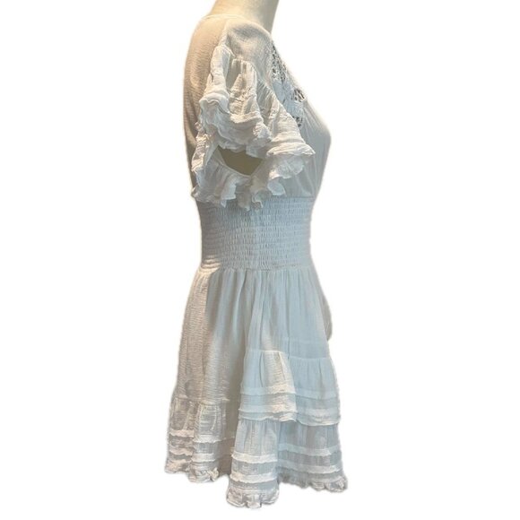 IRO designer white ruffled cotton dress crochet ruffle detail luxury S - Picture 5 of 8